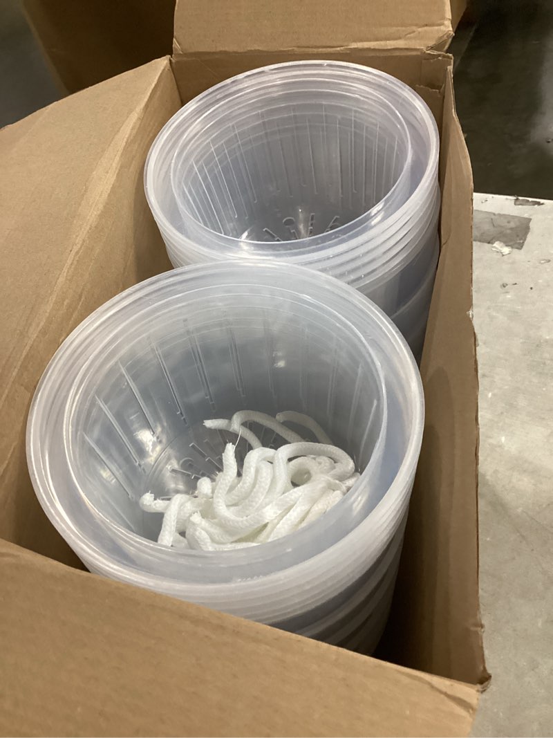 Condition photo showing Good Condition for 12 pcs self watering pots, 6.7 inch plastic flower plant pot with inner pot self watering wick planter clear flower pots for indoor house plants herbs, flowers, succulents (transparent) transparent 6.6'' 12