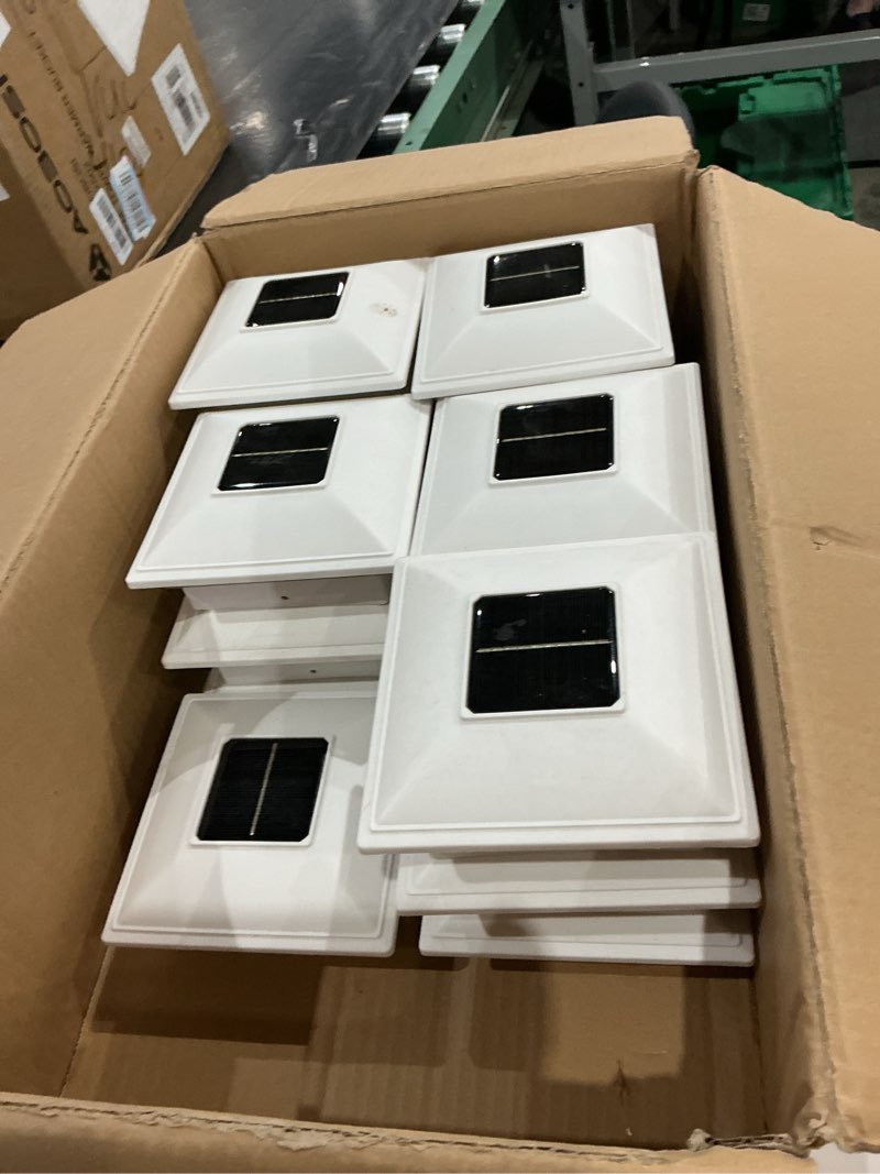 Condition photo showing As Is for solar post cap lights outdoor 16pack, white waterproof solar powered deck fence post lights fit 4x4 wood/vinyl posts, bright warm white solar cap light decorate deck, patio, porch, fence