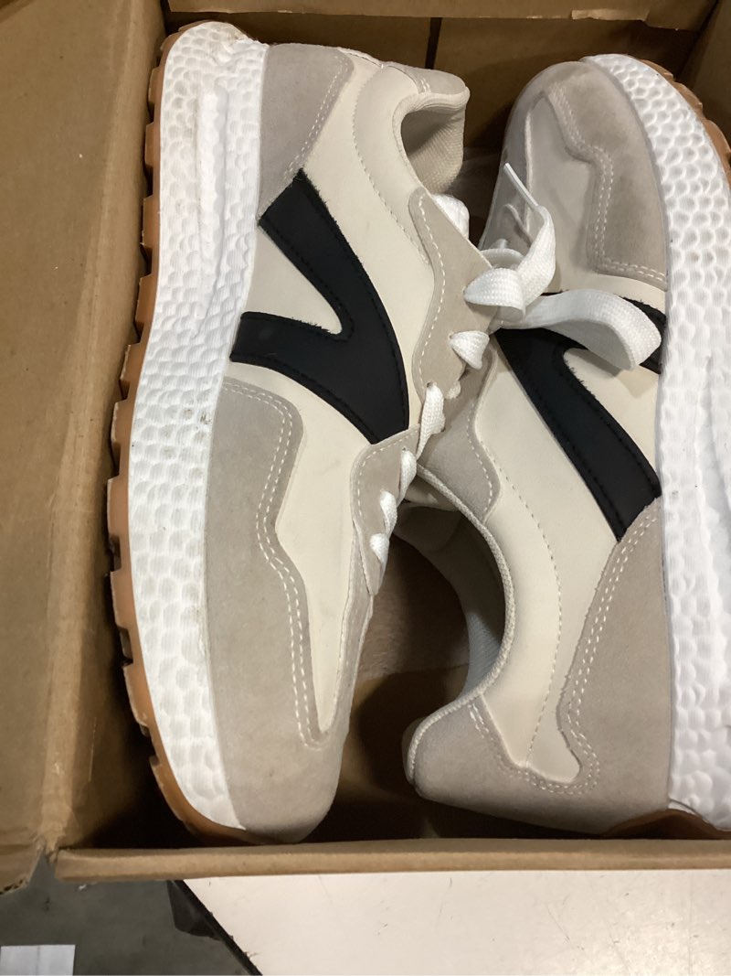 Condition photo showing Good Condition for athletic walking shoes for women popcorn sole sports sneakers color block classic shoes for walking,running,shopping 9 khaki
