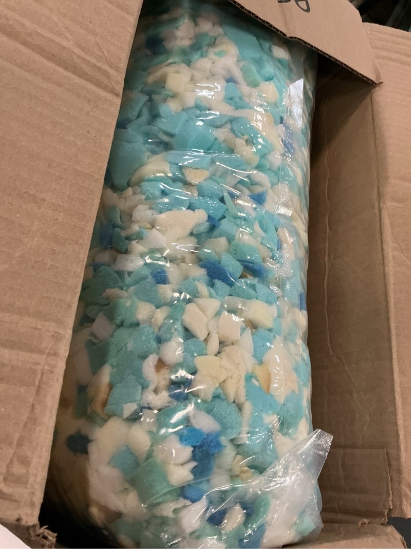 Condition photo showing As Is for 40LBS Shredded Memory Foam Filling Bean Bag Filler, Added Gel Particles Comfortable and Soft,Very Suitable for Filling Bean Bags, Pillows,Dog beds, Couch Cushion Blue White 40 LBS