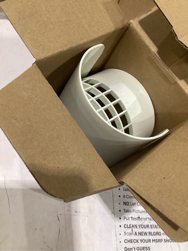 Condition photo showing Good Condition for 3" radon vent cap for schedule 40, 3 inch pvc vent cap, 76001 roof vent cover, for radon fan/flue/roof pipe, protects radon fan motor and pipe, protects from rain, snow, leaves and animals white for 3" schedule 40