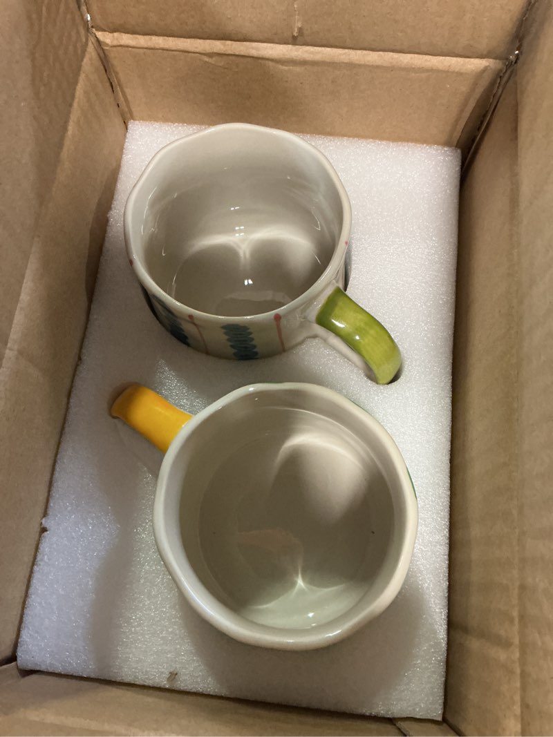 Condition photo showing Good Condition for delights galore striped ceramic coffee mug set of 2 (16oz) - handmade look tea cups with yellow/gree