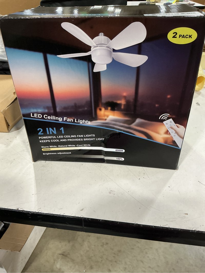 Condition photo showing New/Like New for 2pack socket fan light with remote, screw in ceiling fans with dimmable light, 3 colors 3000k-6500k,smart ceiling fan light kit bulb for bedroom living room kitchen garage dinning room new white 2pack