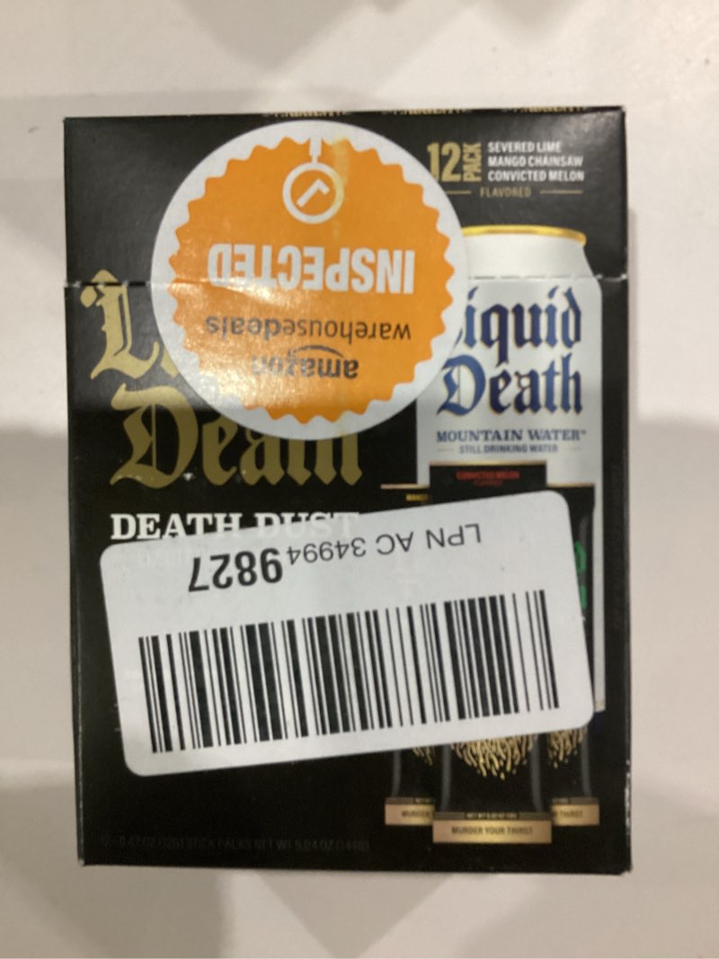 Condition photo showing New/Like New for Liquid Death Electrolyte Death Dust, Severed Lime, Mango Chainsaw & Convicted Melon (12-Pack) Variety Pack 1 Ounce (Pack of 12)