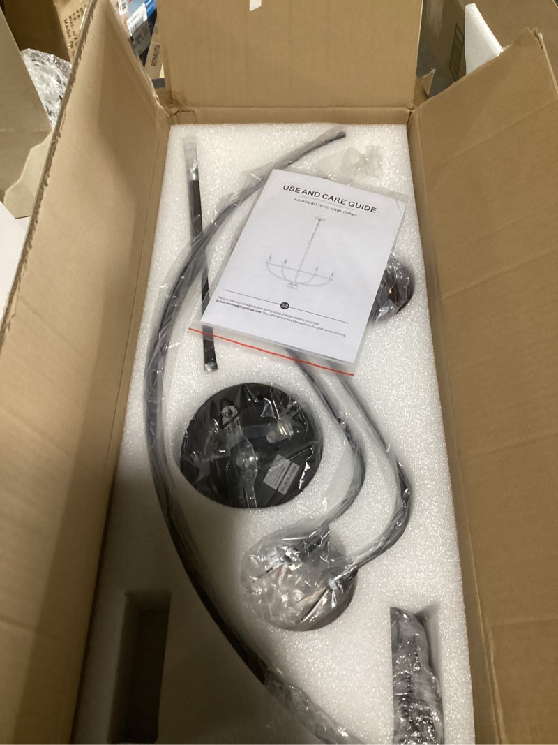 Condition photo showing New/Like New for Black Dining Room Light Fixture, 6-Light Farmhouse Black Chandelier for Bedroom Metal Candle Chandeliers Hanging Lighting for Kitchen Living Room Entryway Foyer, 28.54in Black 6-Light