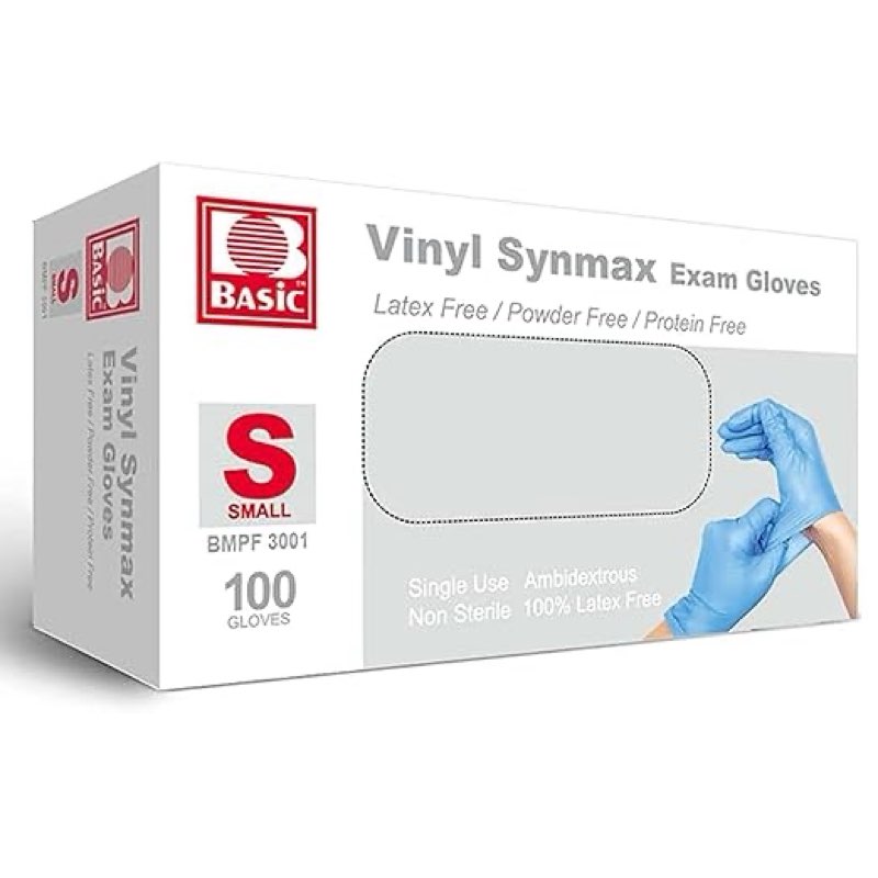 Basic Medical Synmax Vinyl Exam Gloves - Latex-Free & Powder-Free - Small, BMPF-3001(Small (Pack of 7)