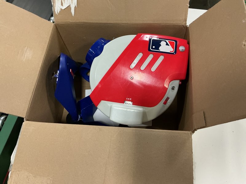 Condition photo showing As Is for Franklin Sports Kids Pitching Machine - Plastic Baseball Pitching Machine for Kids Batting Practice - MLB Power Pitcher with Adjustable Speeds