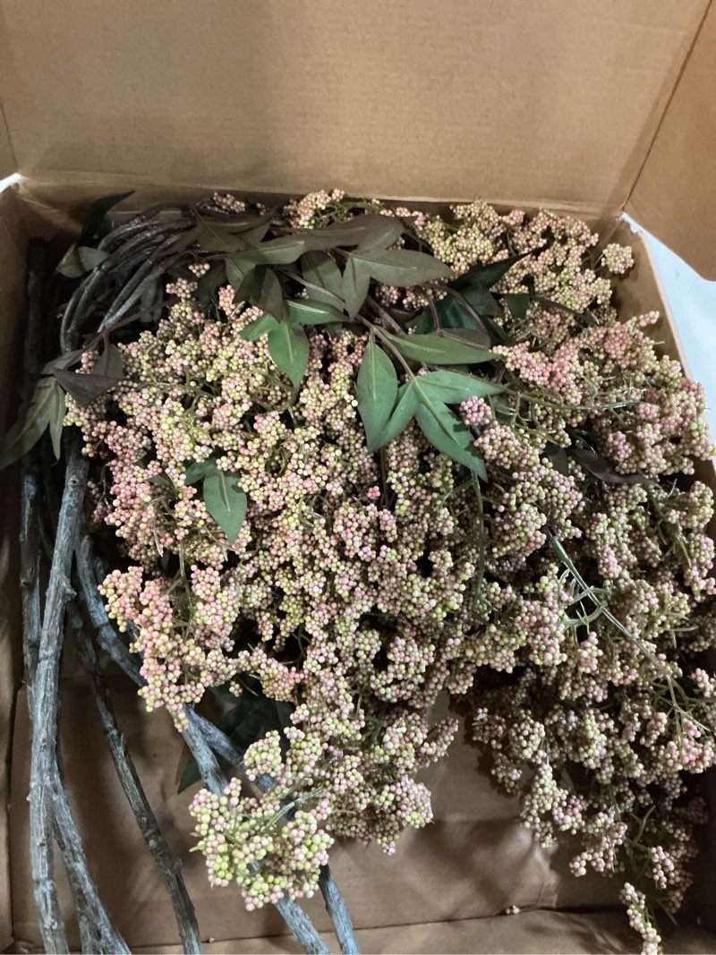 Condition photo showing Good Condition for Zeyune 3 Pcs Artificial Green Berry Stem 35 Inch Spring Faux Flowers Picks Branches Fake Realistic Sedum Stem Spray for Wedding Holiday Seasonal Farmhouse Mantel Harvest DIY Home Decorations