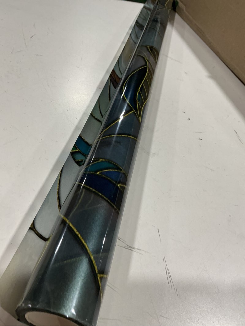 Condition photo showing As Is for DKTIE Static Cling Decorative Window Film Vinyl Non Adhesive Privacy Film, Multilayer UV Inkjet Technology, 3D Thickened Stained Film (S166, 35.4'' x 118.1'') S166 35.4'' x 118.1''