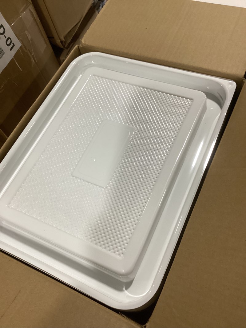 Condition photo showing Good Condition for Tessco 12 Pcs Plastic Serving Trays with Lids Disposable Catering Trays 12.4 x 9.45 x 2.76 Inch Reusable Plastic Party Platters Charcuterie Board Box with Lids for Cookie Sandwich Christmas(White)