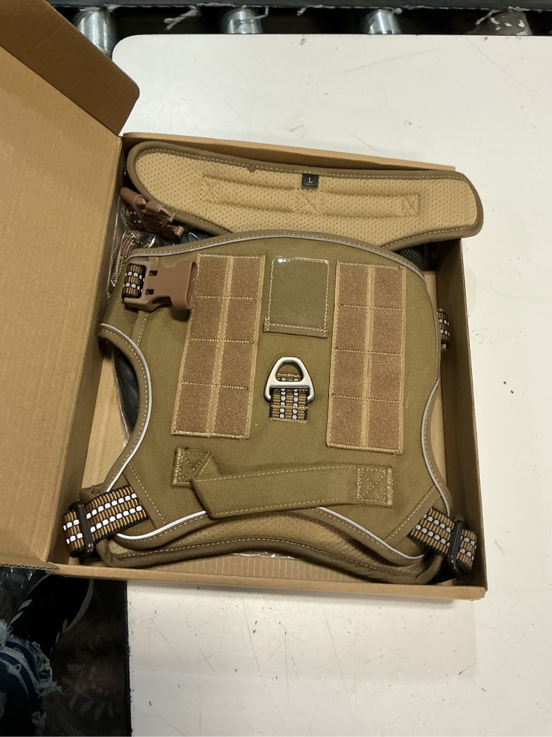 Condition photo showing Good Condition for beebiepet heavy duty tactical dog harness for small dogs, no pull adjustable pet harness reflective service training easy control pet vest military k9 working dog harnesses- large, brown brown large