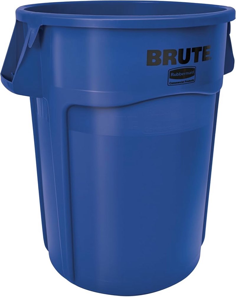 Rubbermaid Commercial Products BRUTE Heavy-Duty Round Trash/Garbage Can with Venting Channels - 55 Gallon - Blue (Pack of 1)