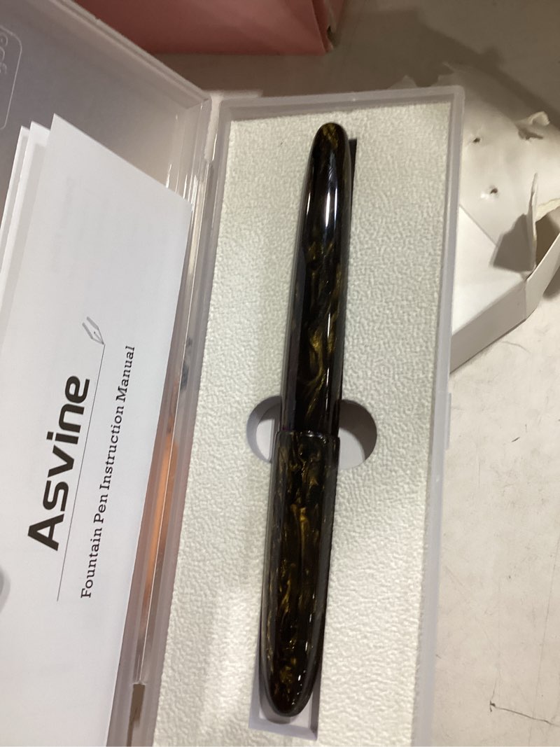 Condition photo showing New/Like New for asvine c80 fountain pen #8 fine nib large handcraft pen with converter pen case collection set (brown gold) brown gold fine