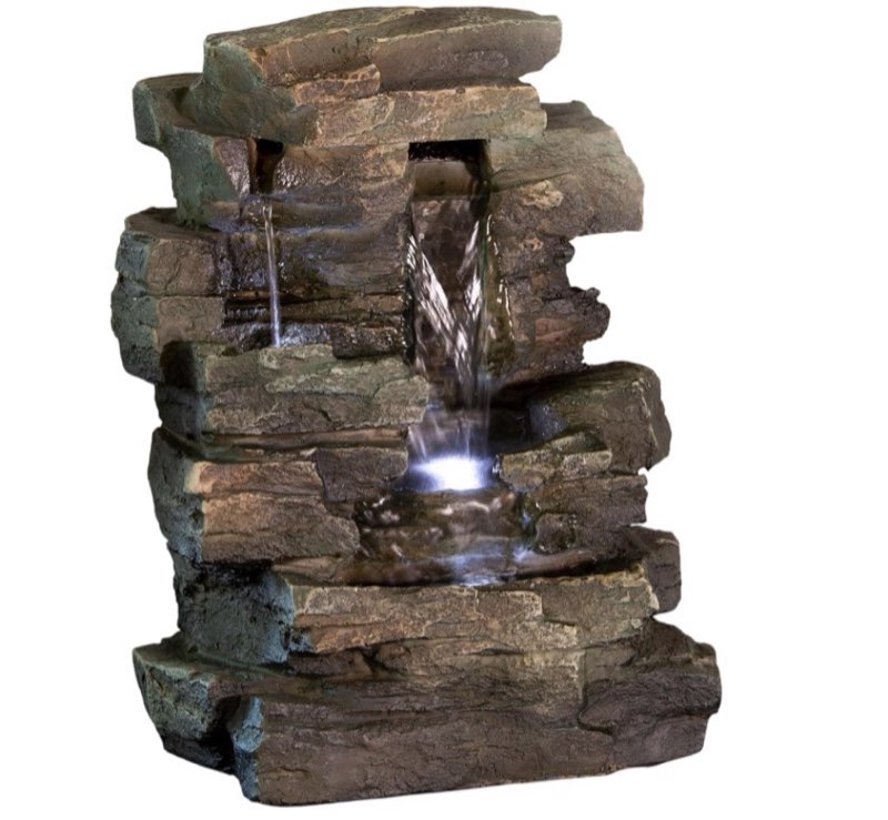 alpine corporation 13" tall indoor tabletop water fountain, 4 tier cascading water feature with led 