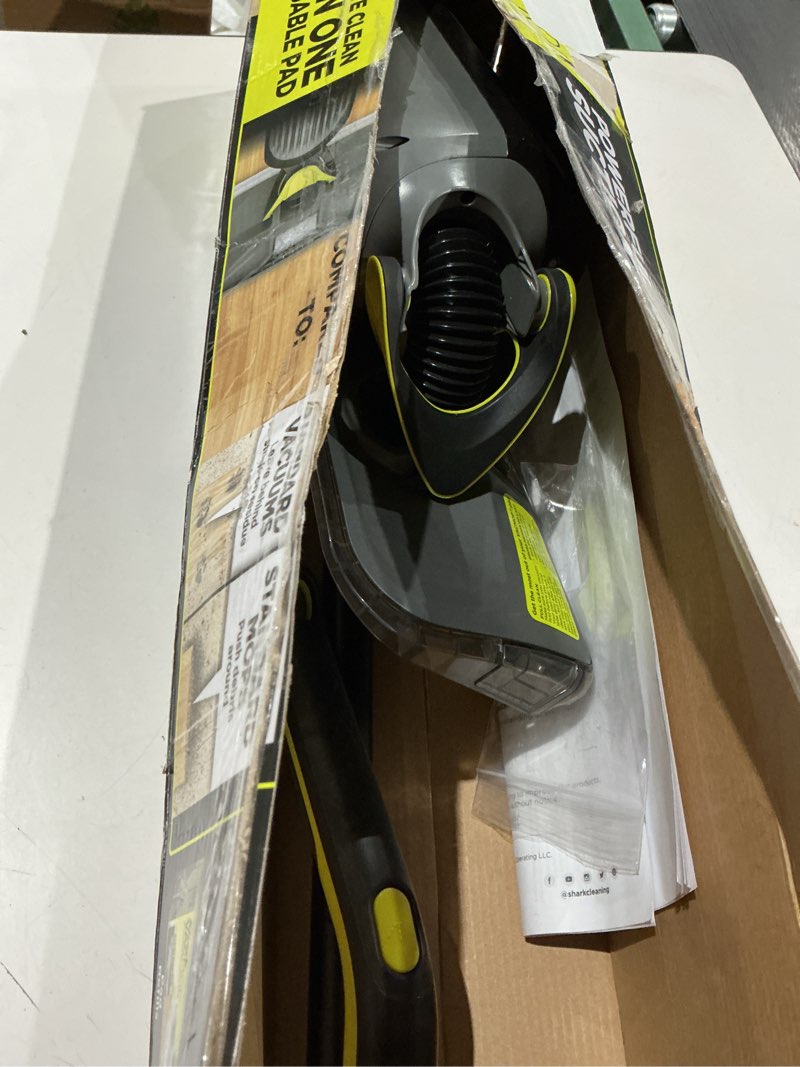 Condition photo showing As Is for shark vacmop cordless hard floor cleaner, vacuum and spray mop, powerful suction, lightweight, led headlights, includes 4 disposable pads, 12oz multi-surface cleaning solution, gray, vm252
