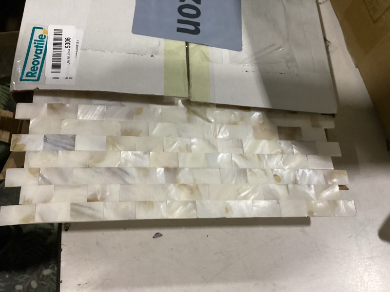 Condition photo showing As Is for 10 - sheet pearl shells tile peel and stick backsplash, self adhesive wall tile for kitchen, bathroom, bedroom (11.8"x11.8",nature) 10 nature