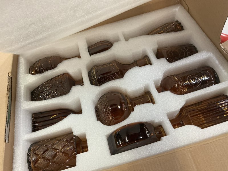 Condition photo showing Good Condition for STARSIDE Set of 12 Amber Glass Bud Vases in Bulk,Small Vintage Bud Vase for Centerpieces,Rustic Wedding Decorations,Home Table Flower Décor Amber 12