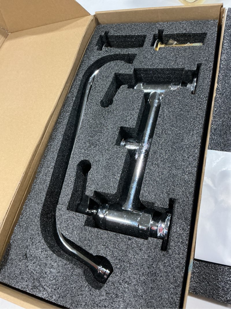 Condition photo showing As Is for CWM Commercial Sink Faucet 8 Inch Center Commercial Faucets with 12 Inch Swviel Spout Deck Mount Faucet