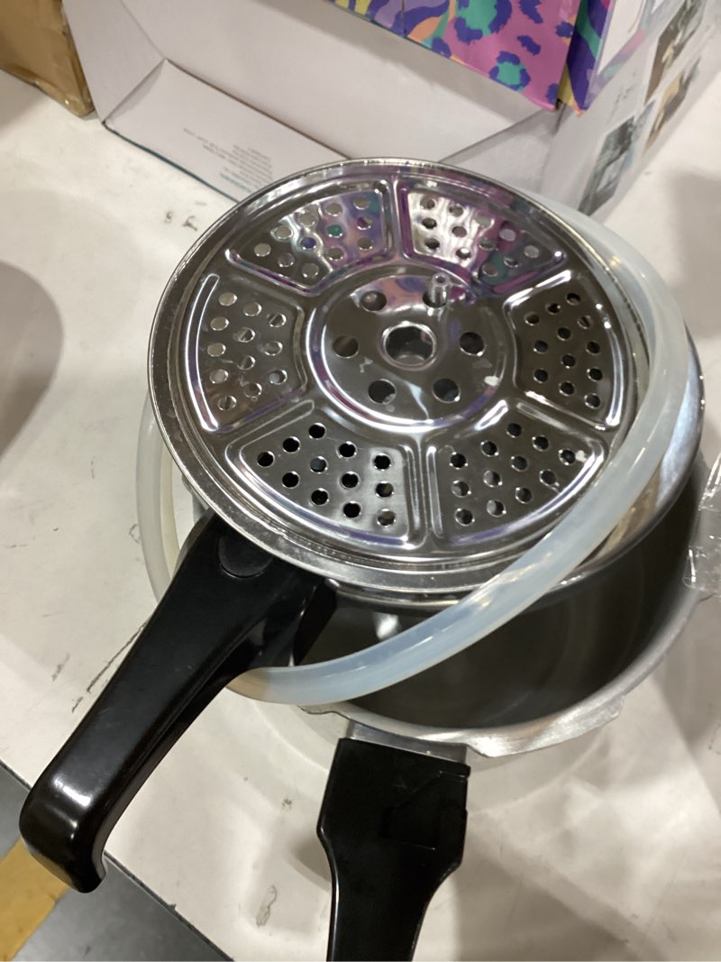 Condition photo showing As Is for small pressure cooker, mini aluminum alloy pressure cooker with magnetic bottom, safety and durable compact pressure canner compatible for induction cookers and gas stoves (4l)