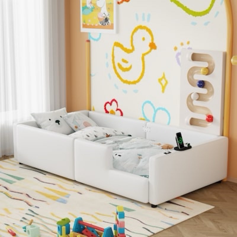 modernluxe assembly required twin size upholstered platform bed with guardrail and