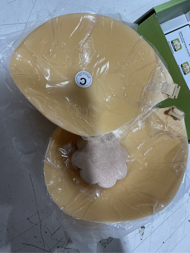 Condition photo showing New/Like New for ultra invisible sticky bra push up, strapless adhesive bra for women's exotic bras, reusable silicone sticky boobs for backless dress (c cup, beige) c beige