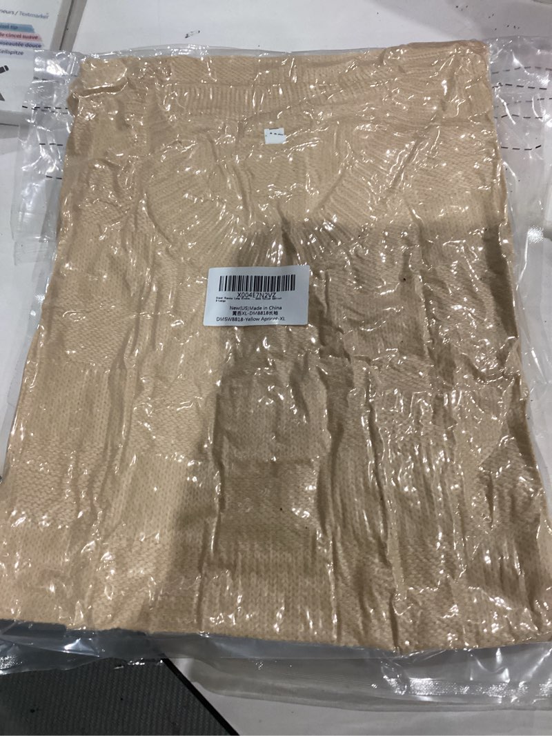 Condition photo showing New/Like New for Women Lightweight Sweaters Crewneck Long Sleeve Block Knit Pullover Shirts Tunic Tops with Pocket Yellow Apricot X-Large