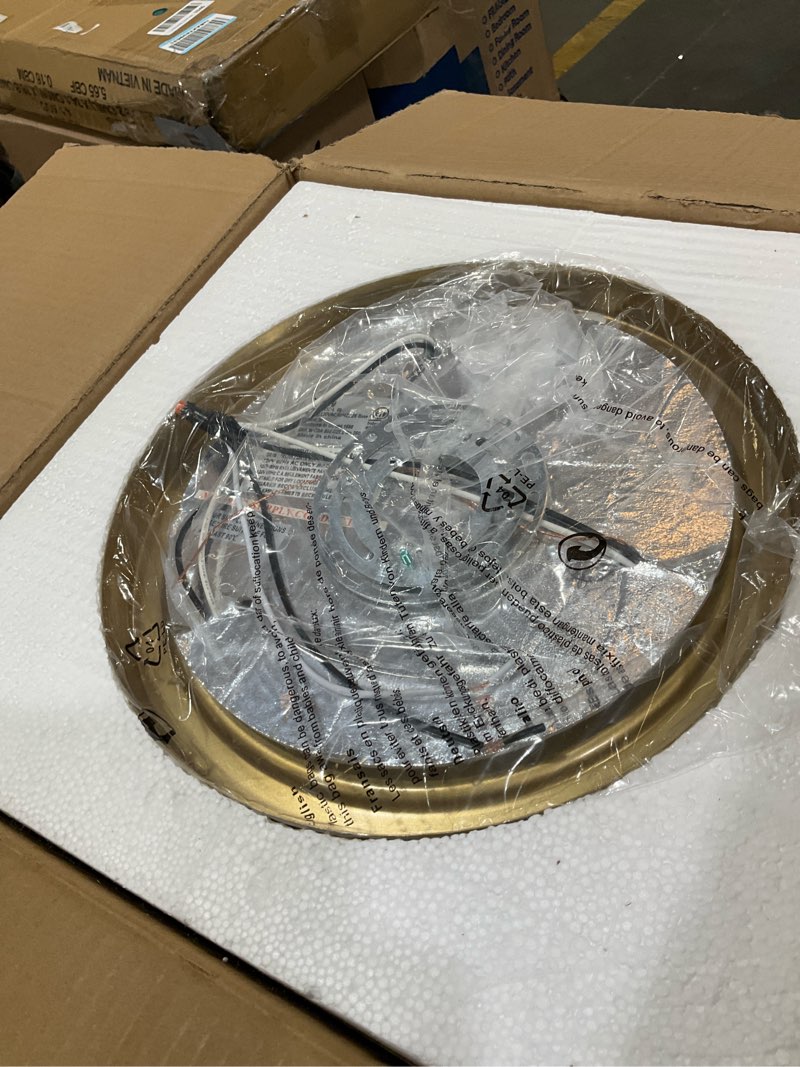 Condition photo showing Good Condition for darkaway large ceiling light fixtures, 3-light flush mount indoor outdoor ceiling light with water ripple glass shade for hallway kitchen bedroom porch living room gold finish gold 13.38inch