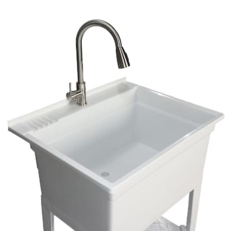 Project Source 30-in x 24-in 1 -Basin White Freestanding Utility tub with Cabinet with Drain