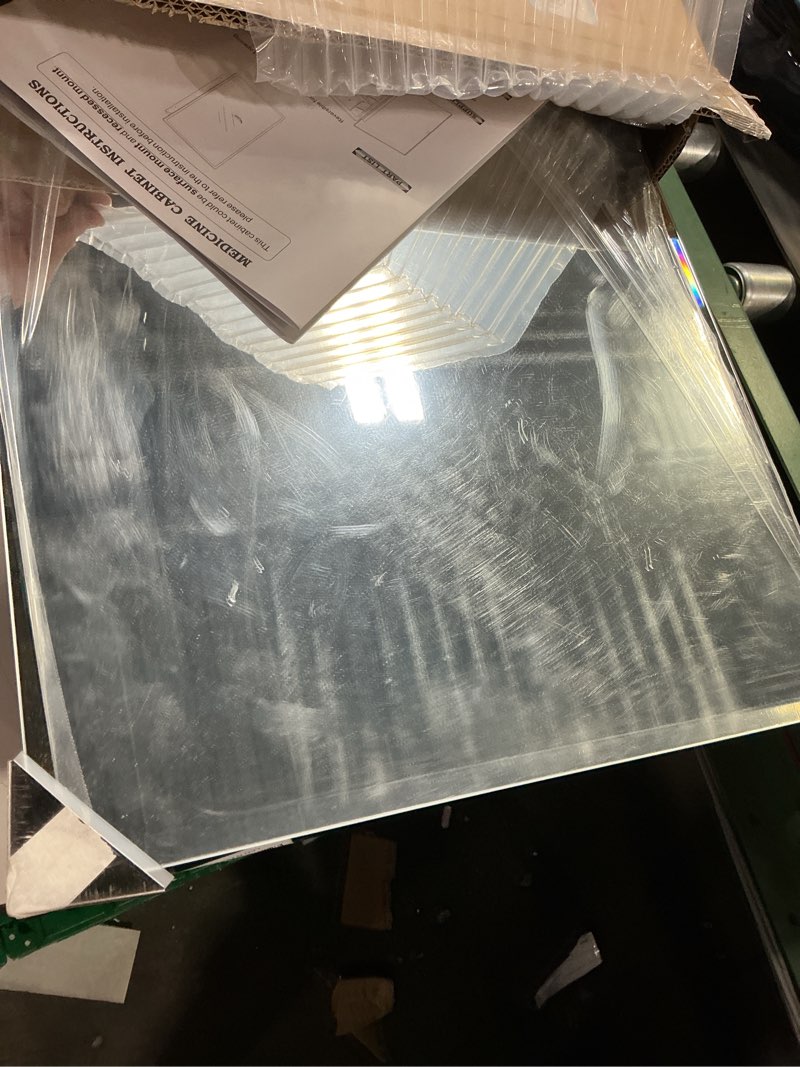 Condition photo showing New/Like New for Black Plastic Bathroom Medicine Mirror Cabinet Beveled Edge, 16 x 20 inch, Surface and Recessed Mount Black 16x20 inch Beveled Edge Mirror