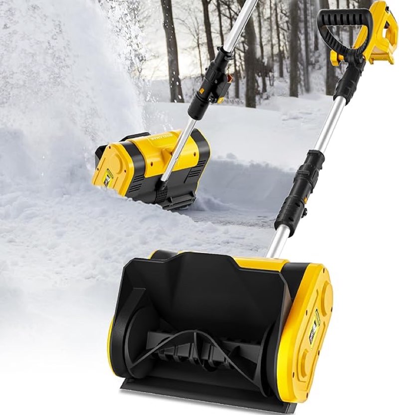 Rozlchar Cordless Snow Shovel Compatible for DeWALT 20V Battery, Electric Snow Blower for Driveway with Telescopic Pole, 10in Width, 6in Depth, 20ft Throwing Distance(No Battery)