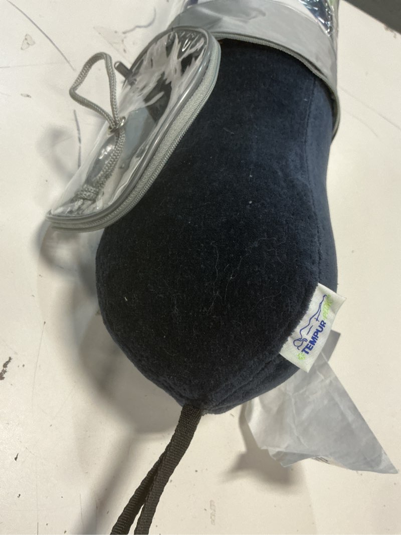 Condition photo showing As Is for tempur-pedic all-purpose memory foam travel pillow, peanut-shaped lumbar pillow for neck and back pressure relief, navy