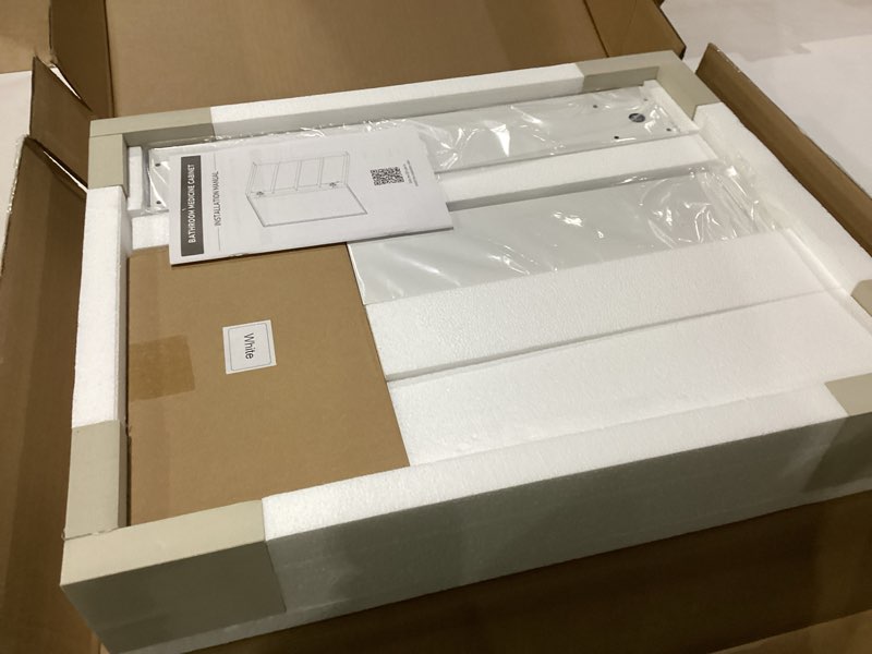 Condition photo showing New/Like New for tetote 14 x 18 medicine cabinet with tempered beveled mirror white bathroom mirror with storage aluminum cabinet dtc hinges, stepless adjustable shelves, recessed/surface-mounted 18"l x 14"w white