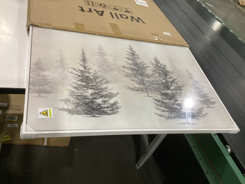 Condition photo showing New/Like New for framed black and white forest landscape wall art, modern minimalist pine tree canvas art prints, contemporary nature pictures wall decor for living room bedroom dining room hallway office 24x36 in 36"l x 24"w black and white pine tree