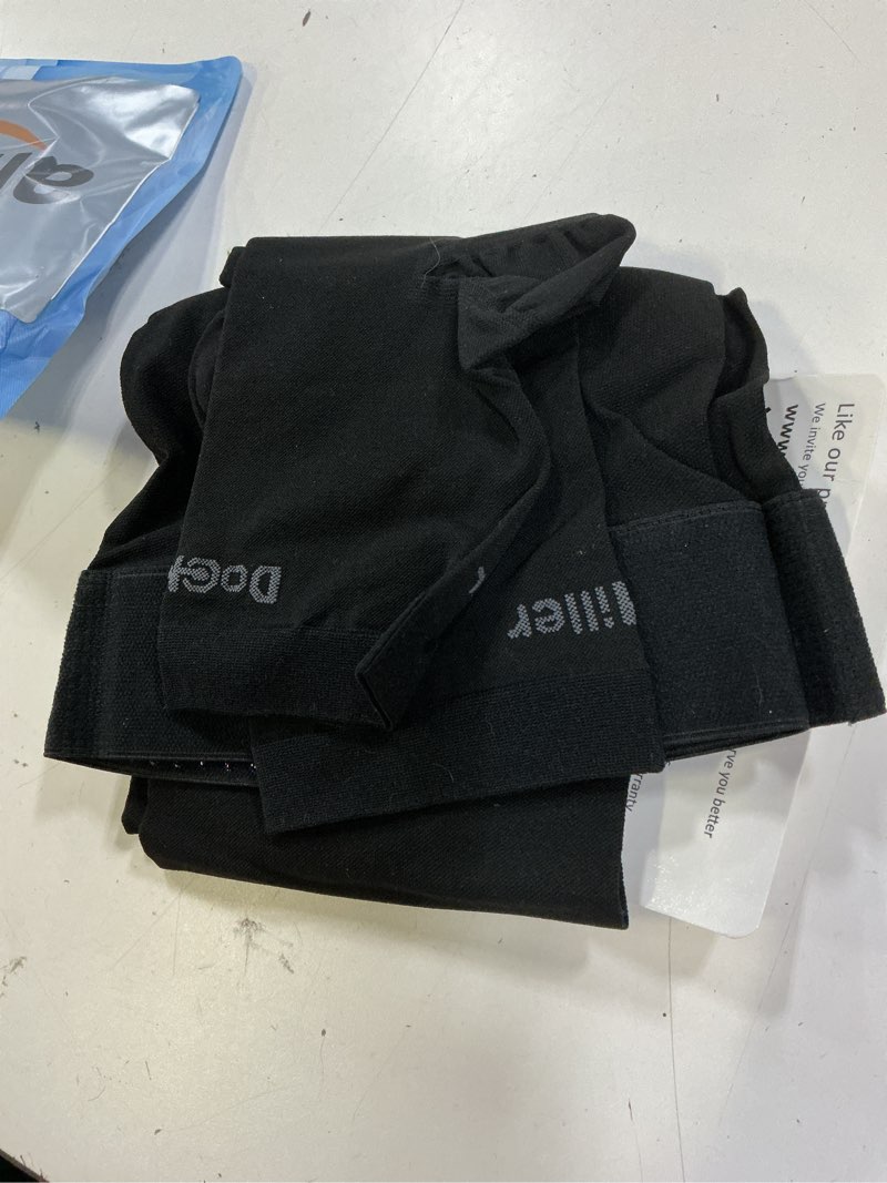 Condition photo showing Good Condition for doc miller thigh high open toe compression stockings 15-20mmhg for varicose veins, pregnancy support open toe thigh high compression socks for women and men large black