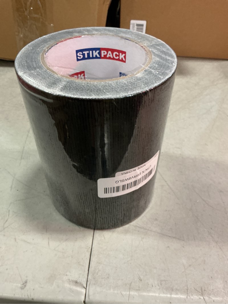Condition photo showing New/Like New for 6 inch wide duct tape heavy duty, industrial grade black duct tape 6 nches x 30 yards (90 ft), 9 mil strong, flexible, no residue, waterproof, uv resistant for crafts & home improvement black 6inchx30yards
