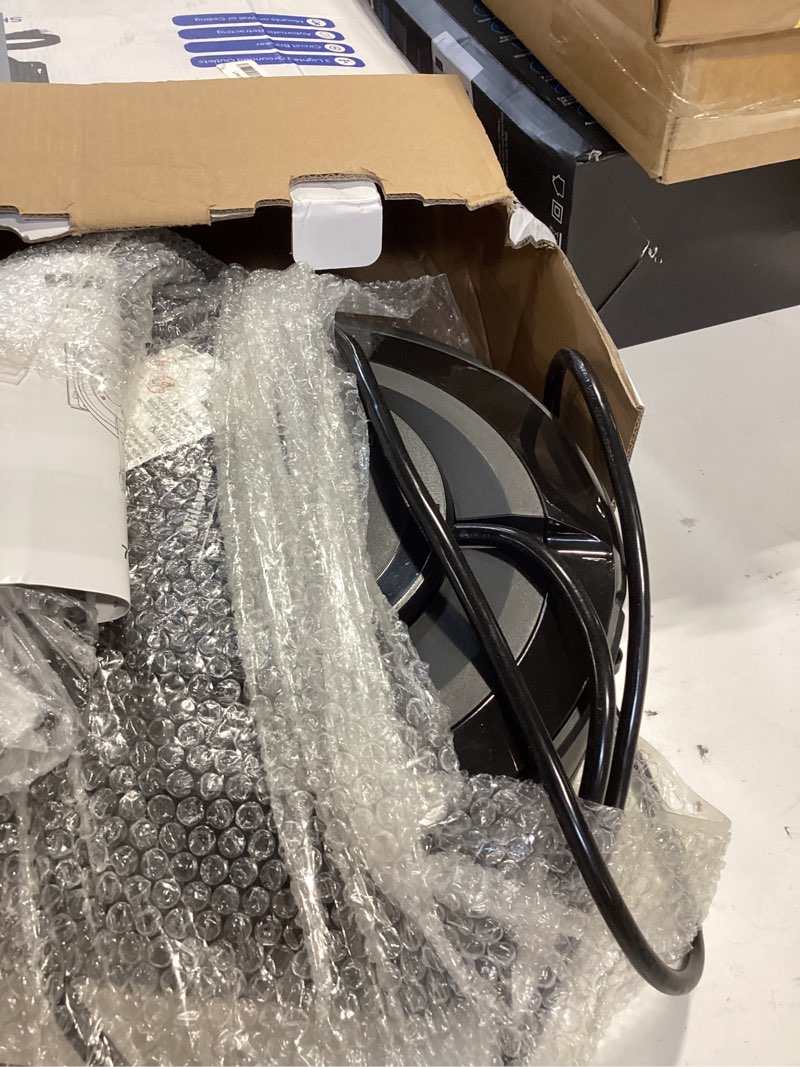 Condition photo showing Good Condition for retractable cord reel, 75 ft heavy duty extension cord, 14awg/3c sjtow, 3 grounded outlets lighted triple tap, 10a circuit breaker, wall/ceiling mounted, ul listed, black h75cr06