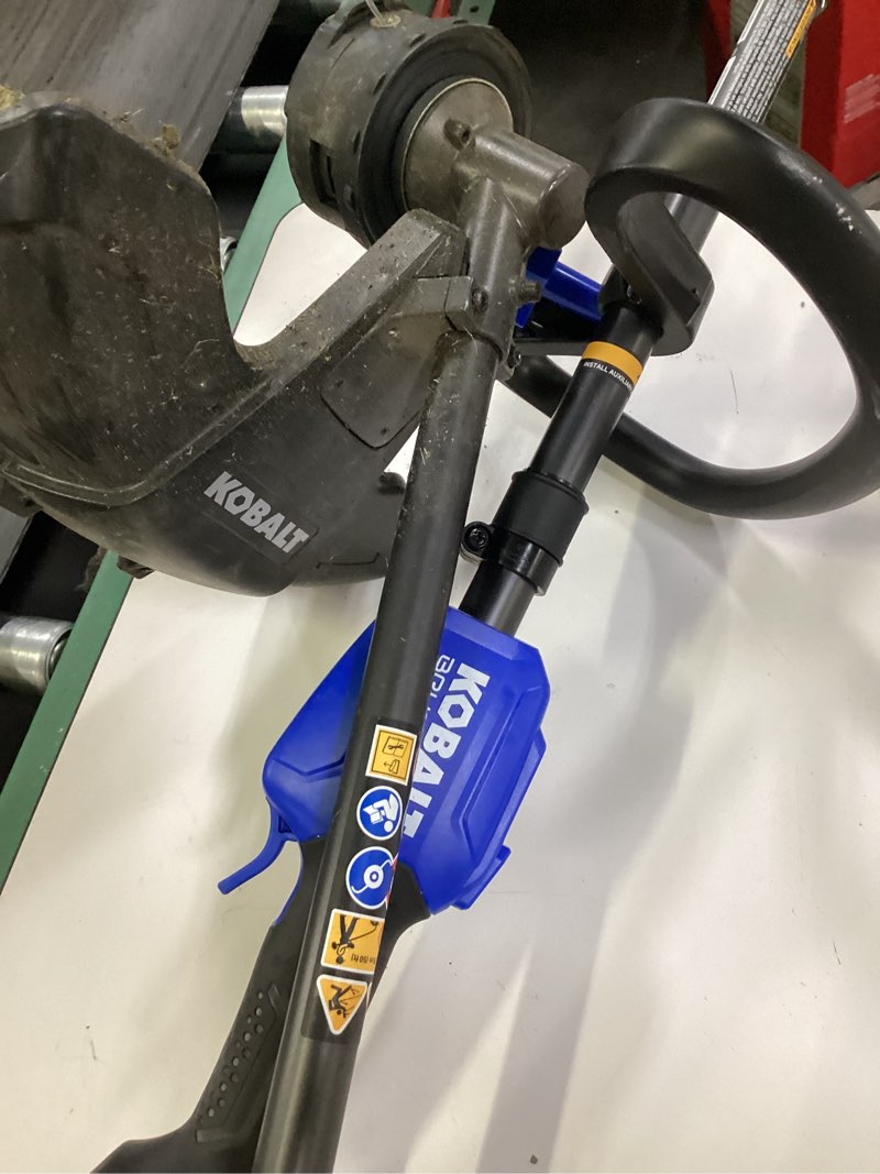 Condition photo showing As Is for kobalt 40-volt max 15-in straight cordless string trimmer (4ah battery and charger included)