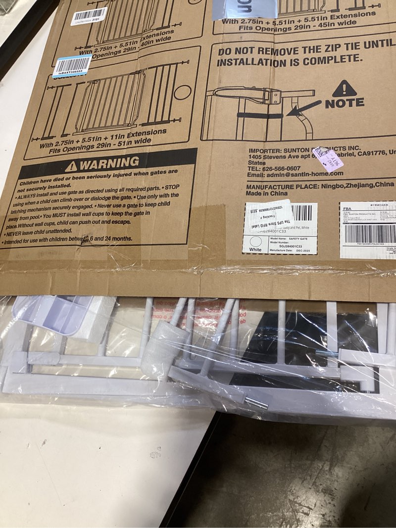 Condition photo showing Good Condition for baby gate no drilling, 29"-40" auto close dog gate indoor for doorways & stairs, pressure mounted adjustable pet gate, easy walk through child gate for children & pets stroller friendly, white