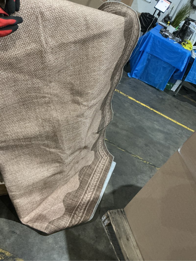 Condition photo showing Good Condition for scalloped washable  area rugs for living room, solid tan rug for bedroom girls, non slip scalloped throw mat with rubber back, soft dorm nursery low pile carpet for dining room
