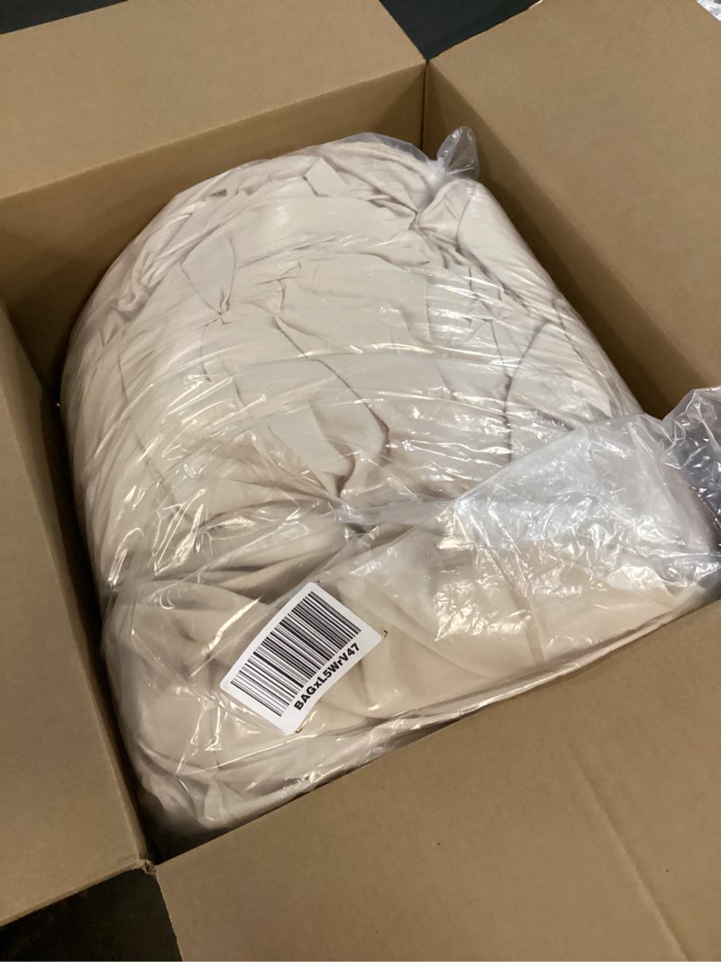 Condition photo showing As Is for Amazon Basics Soft, Breathable Queen Size Comforter Set, All-Season Down-Alternative 3-Piece Bedding Set, Pinch Pleat Design with Piped Edges, Full/Queen, Beige Beige Full/Queen