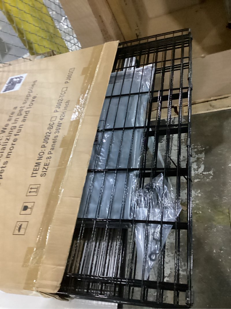Condition photo showing Good Condition for pjyucien dog playpen with top cover and bottom pad - metal foldable exercise pen, 8 panels 36" h x 24" w indoor outdoor pet fence puppy crate kennel, gray grey 36"h playpen+bottom+top cover