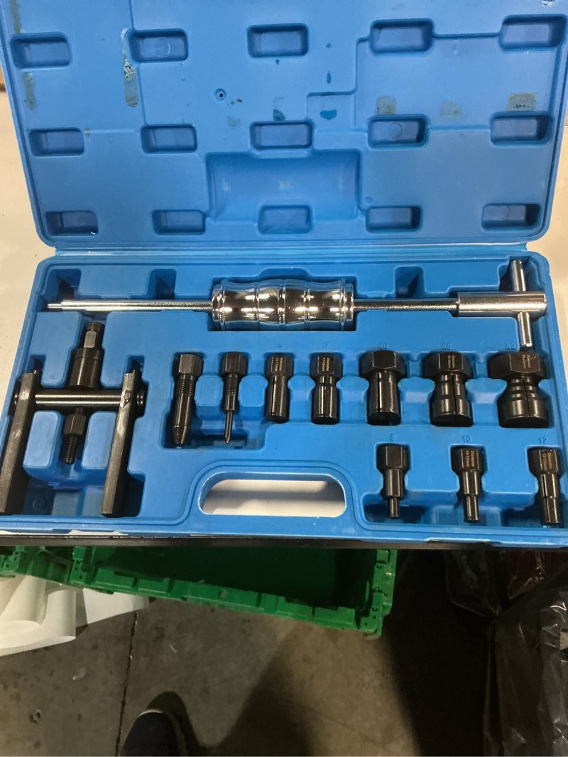 Condition photo showing New/Like New for 12pcs motorcycle blind hole bearing puller kit,slide hammer puller set, pilot insert inner bearing puller with collets 8-32mm