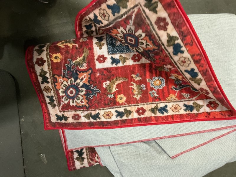 Condition photo showing As Is for YJ.GWL Area Rugs for Living Room 6x9 Machine Washable Rugs, Non Slip Floral Vintage Rug Indoor Carpet, Stain Resistant Large Rug for Bedroom Dining Room, Orange-Red Orange-red 6' x 9' (Rectangular)