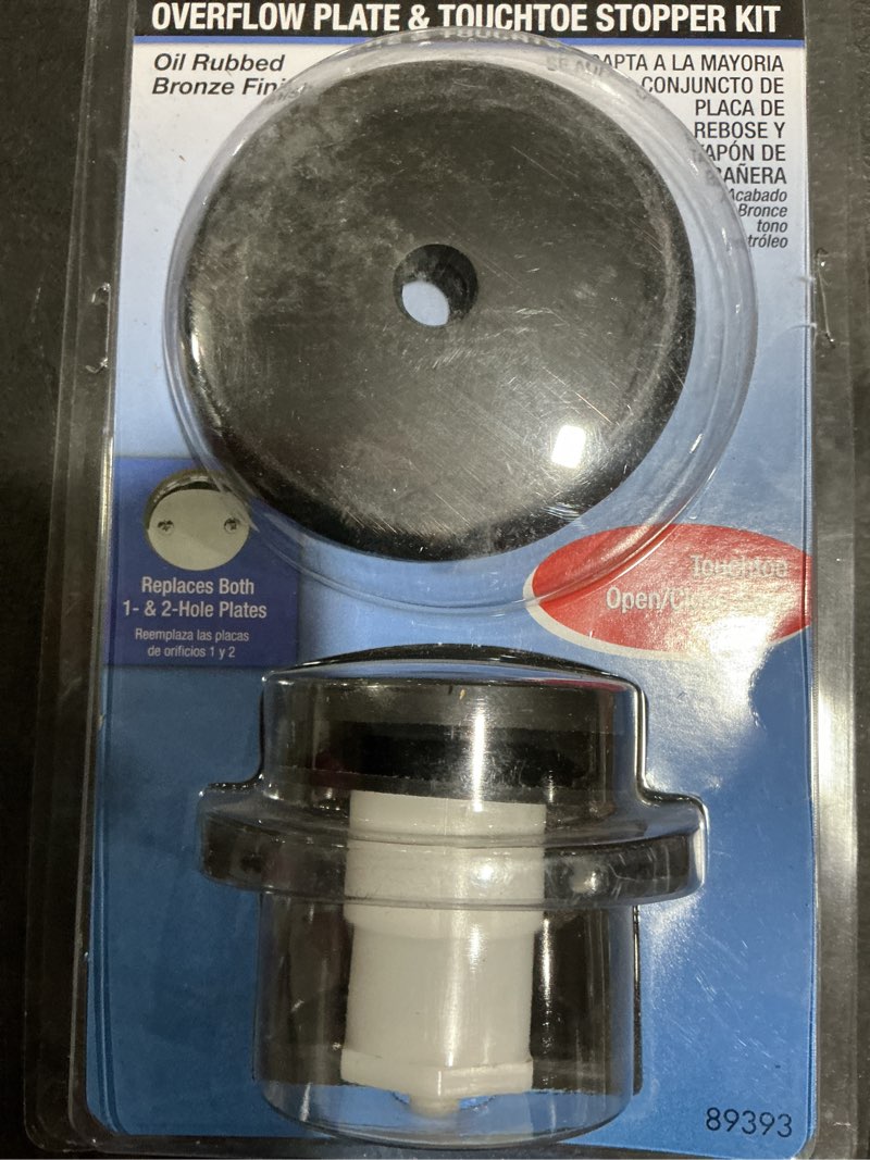 Condition photo showing As Is for possibly incomplete danco touch-toe tub drain trim kit with overflow in oil rubbed bronze