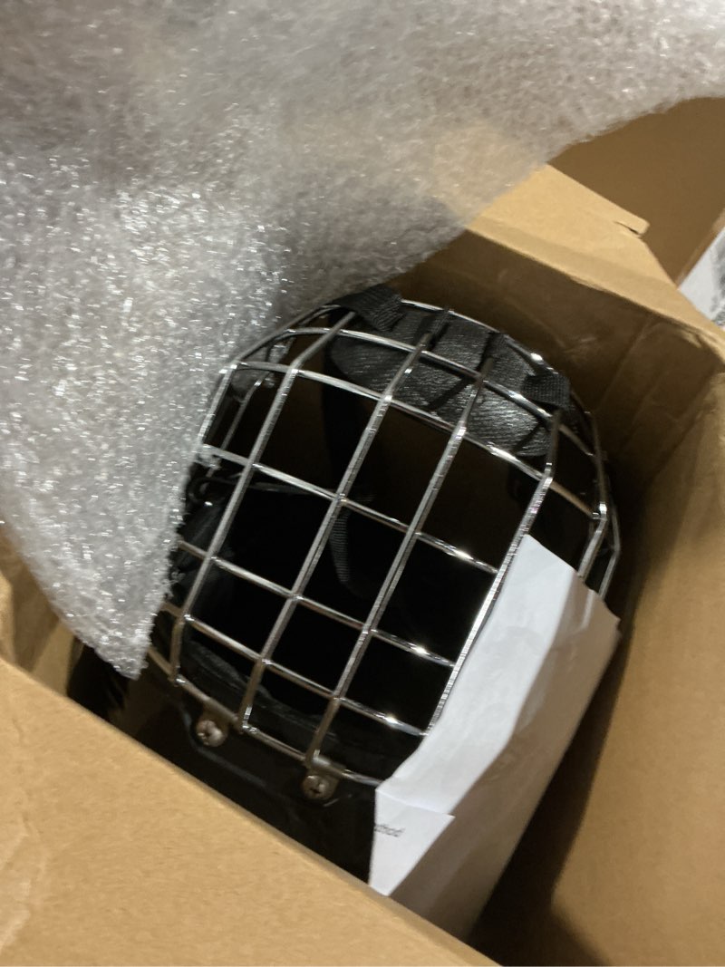 Condition photo showing Good Condition for sabary adult black hockey helmet combo with facemask cage, high density foam, adjustment head circum