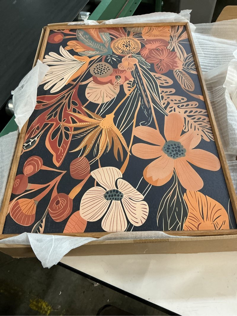 Condition photo showing Good Condition for tinonedraw vintage burnt orange floral framed canvas wall art set of 3, boho chic flower artwork, mid century modern plant wall decor, colorful neutral botanical art prints for bedroom living room office 16"x24" boho flower 24l" x 16w"