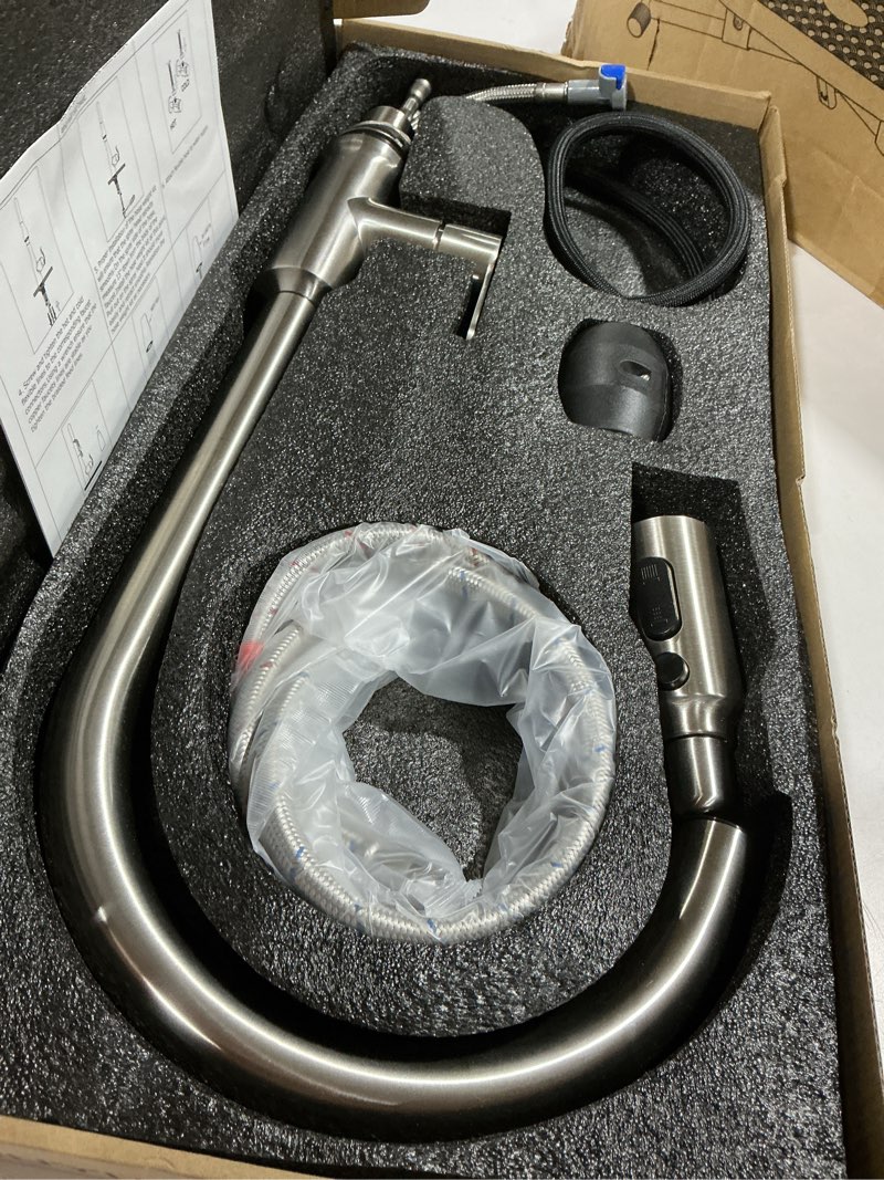 Condition photo showing Good Condition for Kitchen Faucets with Pull Down Sprayer Gun Grey 304 Stainless Steel Brushed Nickel Bar Faucet High Arc Double Hole Commercial Sink Faucet (Pull Down, Silver)