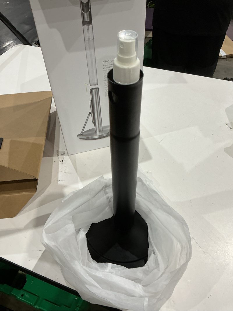 Condition photo showing As Is for simplehuman paper towel holder with spray, all-in-one countertop paper towel and cleaner dispenser, 6 oz refillable pump, one-handed tear, weighted base, brushed stainless steel paper towel pump brushed stainless steel