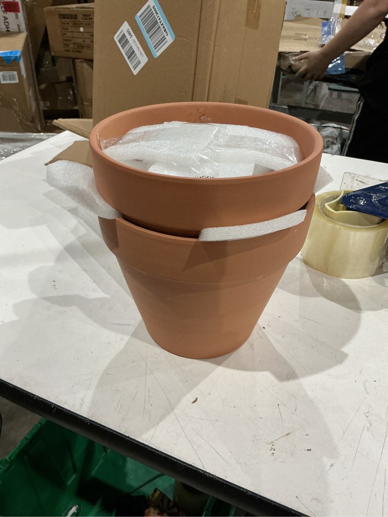 Condition photo showing As Is for incomplete ))))) ingofin terracotta pots set with saucer - 2-pack ceramic clay planters with drainage hole, garden flower succulent pots with tray for indoor outdoor plants, 8 inch, set of 2 8/8 inch -2 pcs