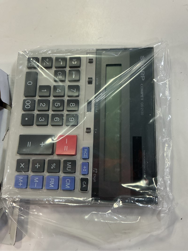 Condition photo showing Good Condition for Sharp QS-2130 12-Digit Commercial Desktop Calculator with Kickstand, Arithmetic Logic, Battery and Solar Hybrid Powered LCD Display, Great For Home and Office Use,Gray and Black